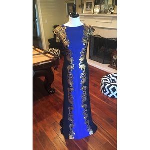 Tadashi Shoji CREPE BOATNECK ROYAL BLUE GOWN